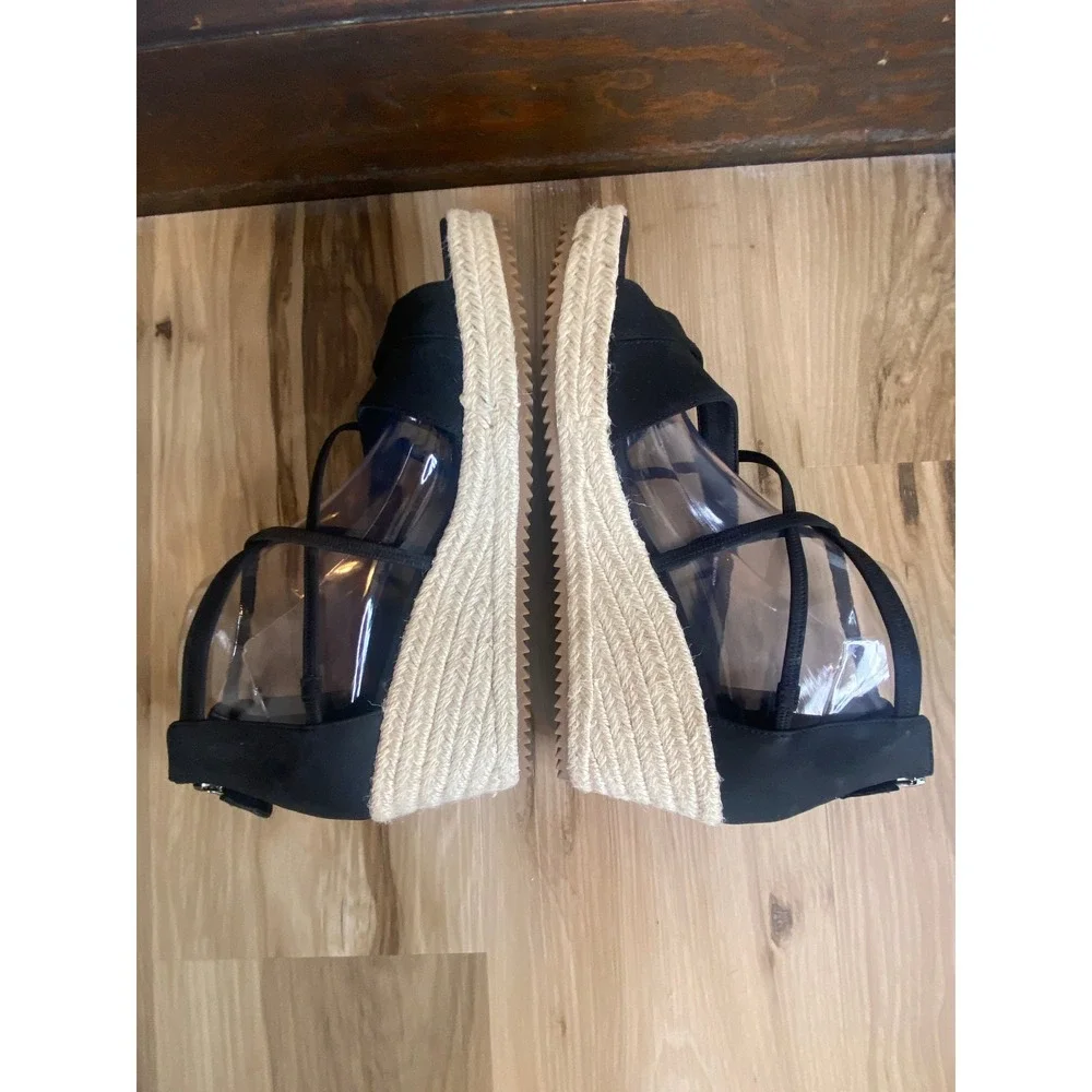 Eileen Fisher Wanda Black Nubuck Espadrille Wedge Sandals Womens 10 WANDA-NB